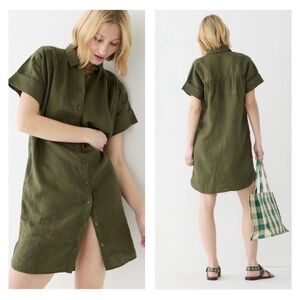 J.Crew Relaxed Fit Short Sleeve Baird McNutt Irish Linen Shirtdress Medium Green